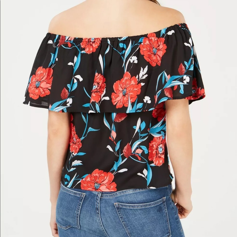 🔥BAR III🔥OFF-THE/SHOULDER BLOUSE BLACK ROYAL GARDEN FLORAL PRINT TOP XS NWT - Picture 2 of 5